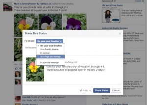 Facebook share: To share a post on Facebook, click on Share. In the dropdown menu, choose On A Page You Manage, and then choose the Page you’d like to post it to.