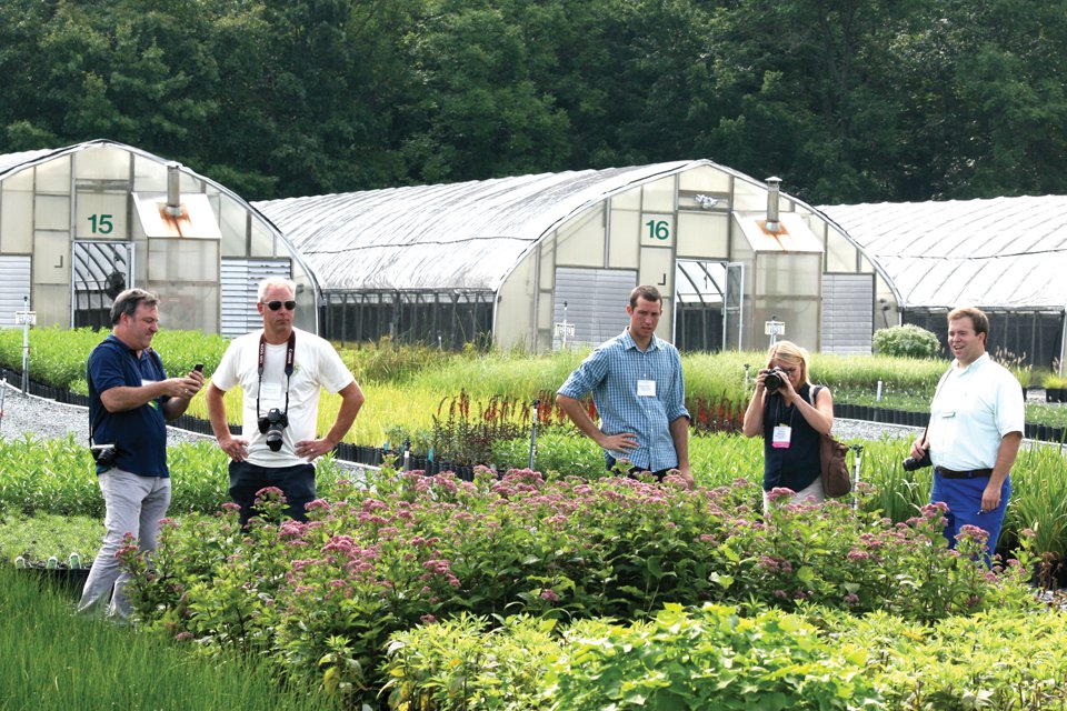 Tour-goers check out the perennial selection at Cavano’s Perennials on the Perennial Plant Association’s grower tour