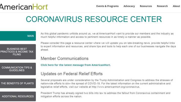 AmericanHort Coronavirus Resources Page