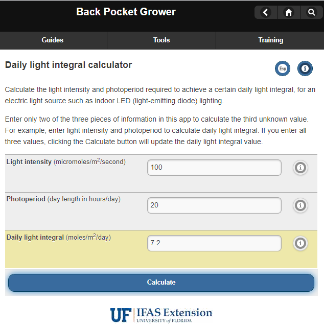 University of Florida daily light integral App
