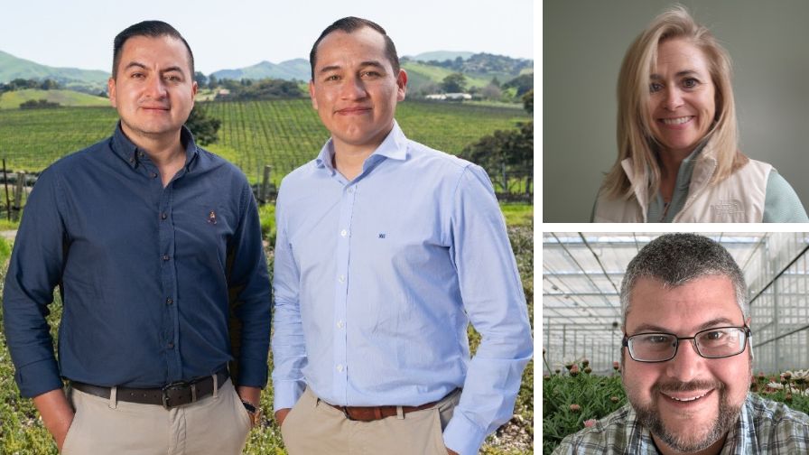 Walter and Moises Cadenas of Dümmen Orange (left), Wendy Moore of EHR (top right), and Rob Hanifin of Ridder (bottom right) 