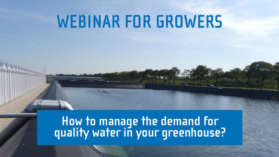 Banner graphic for upcoming ErfGoed webinar for growers on greenhouse water quality demand