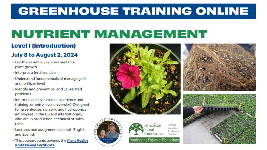 UF IFAS Greenhouse Training Online 'Nutrient Management Level 1' infographic
