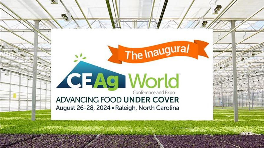 CEAg World Conference and Expo banner and logo with a greenhouse background