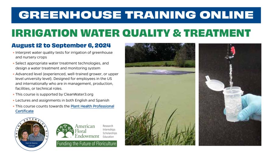 Greenhouse Training Online 'Irrigation Water Quality and Treatment' course from UF IFAS extension