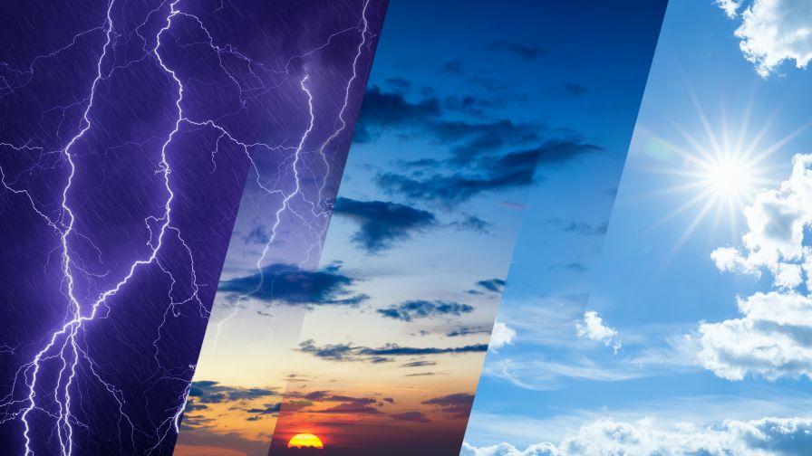 Weather forecast concept, collage of variety weather conditions