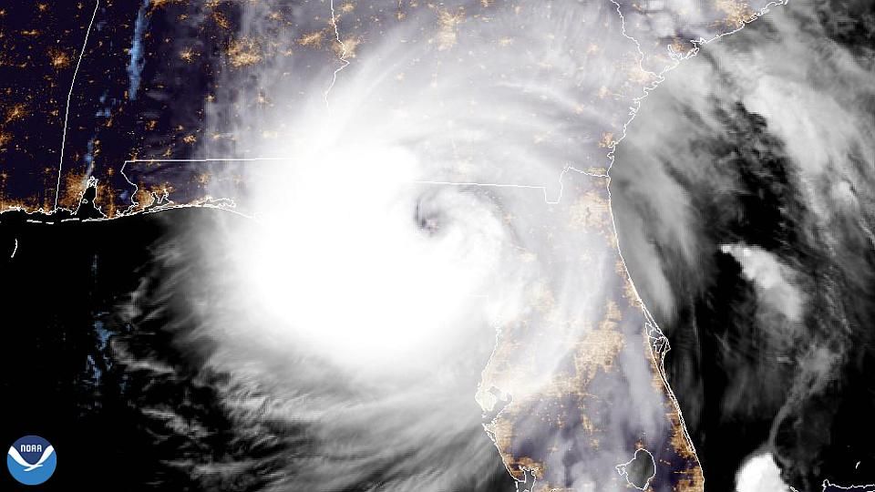 Hurricane Helene satellite image as it makes landfall in Florida’s Big Bend area near Perry on Sept. 26, 2024