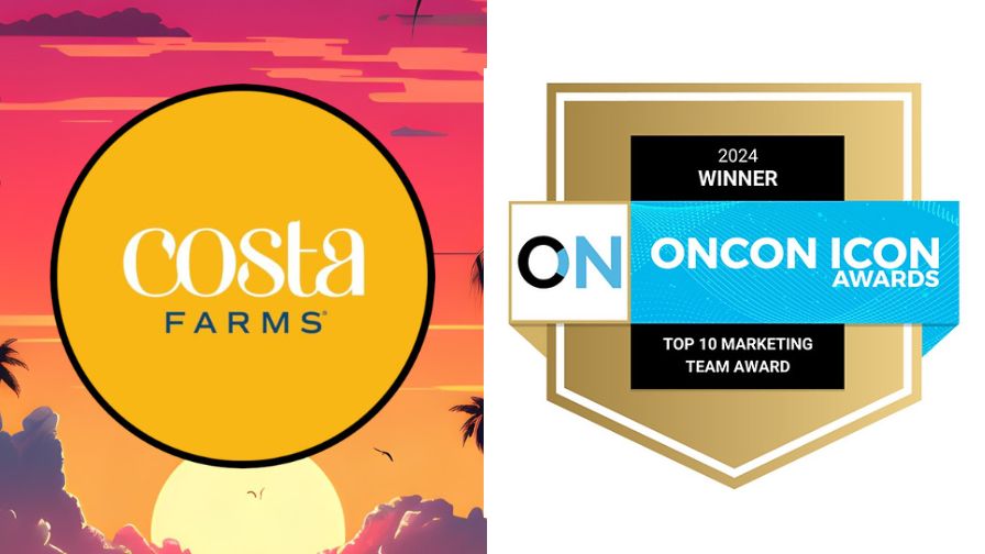 Costa Farms logo and 2024 OnCon Icon Awards for Top 10 Marketing Team award winners logo