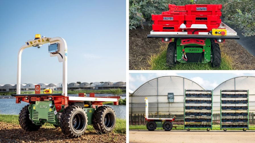 The Burro and Grande agricultural robot models in action at nursery and harvest field locations