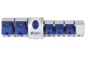 The Trident Batch Blending System from the DEMA Engineering peristaltic pump dispenser line automates mixing, blending, and delivery of nutrients and chemical for fertigation and irrigation.