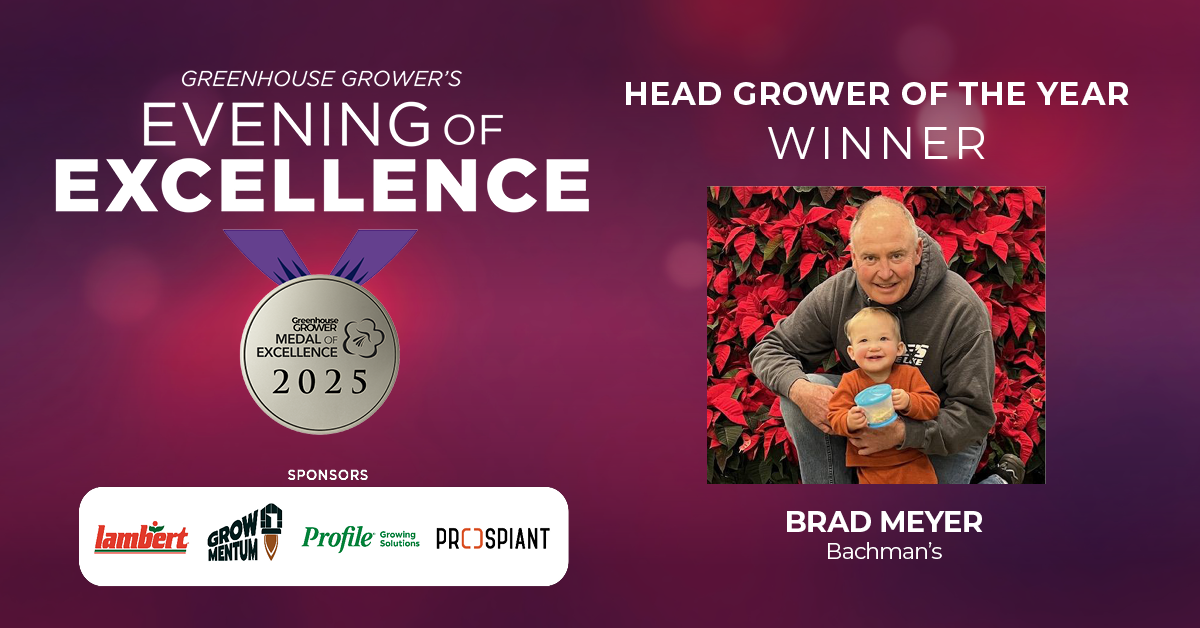 Evening of Excellence at Cultivate'25, Medal of Excellence Head Grower of the Year, Brad Meyer of Bachman's.