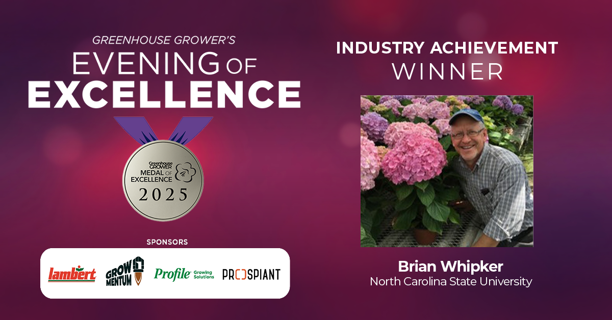 Evening of Excellence at Cultivate'25, Medal of Excellence Industry Achievement, Brian Whipker of North Carolina State University.