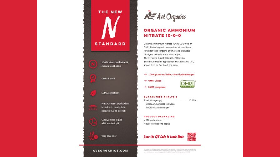 Organic Ammonium Nitrate (OAN) 10-0-0 info sheet cover.