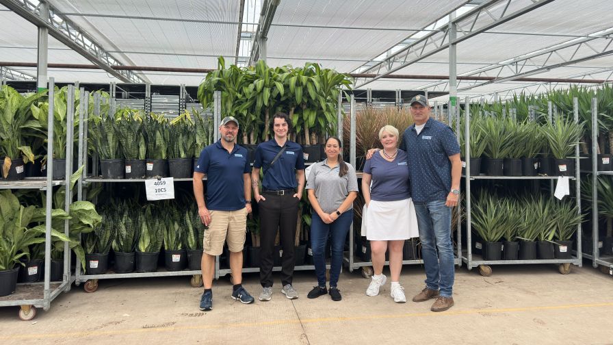 (Left to right) Matt Fredrickson, Director of Production Operations; Lucas Ellis, Sales Coordinator; Susan Castellanos, Director of Sales for House Plants; Livia Glatz, Houseplant Buyer; Bob Whiteside, Vice President of Sales and Merchandising.
