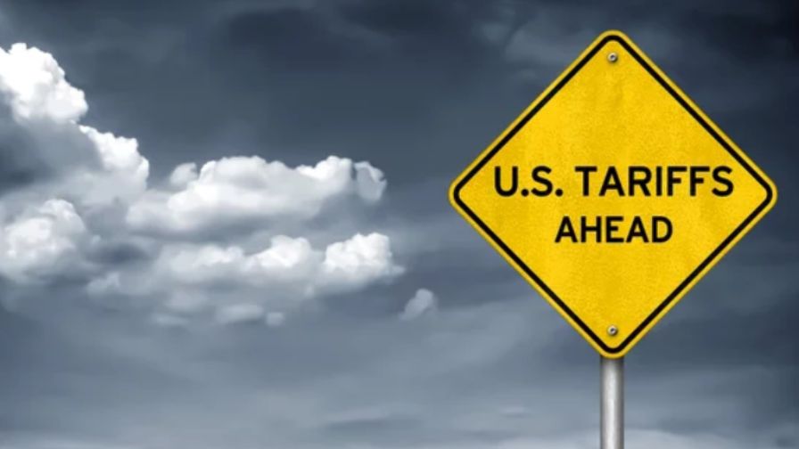 Road sign illustration of 'U.S. Tariffs Ahead'.