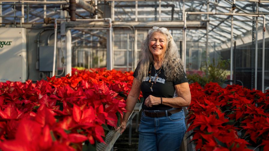 Nicki Graf in a floriculture greenhouse.