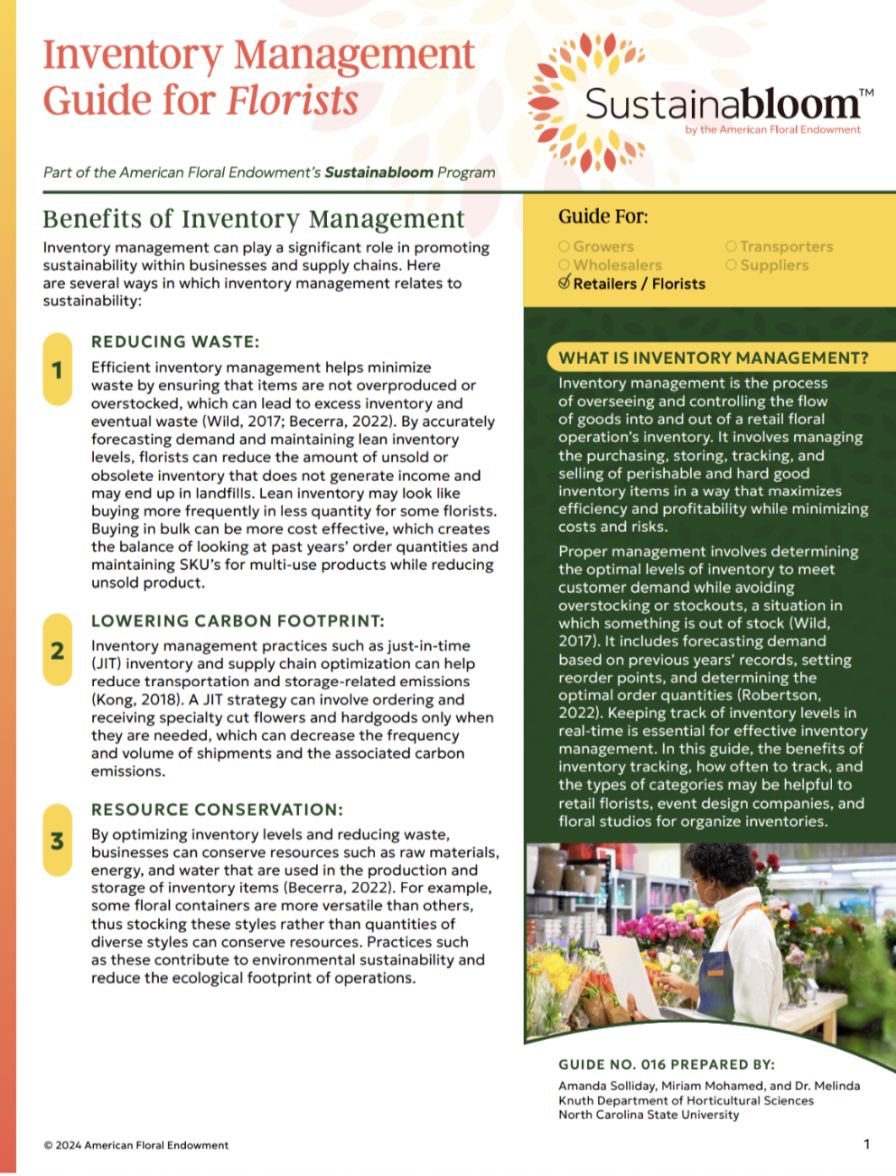 The first page of the Inventory Management Guide for Florists.