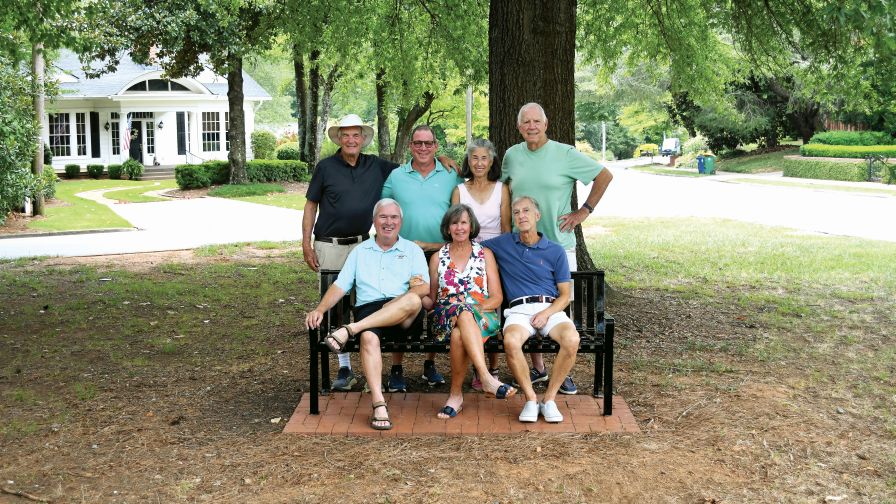 The “Five Points Parketeers” sitting on their newly installed bench — featured in the September 2025 issue of Stroll Five Points for their efforts to beautify neighborhood green spaces.