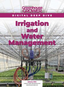 Greenhouse Grower January 2026 Digital Deep Dive cover on Irrigation and Water Management.