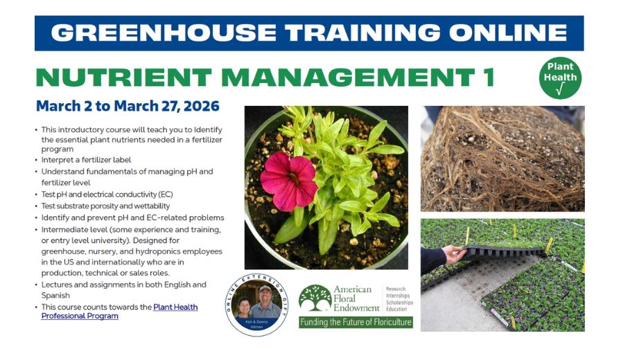 2026 Greenhouse Training Online — 'Nutrient Management 1'.