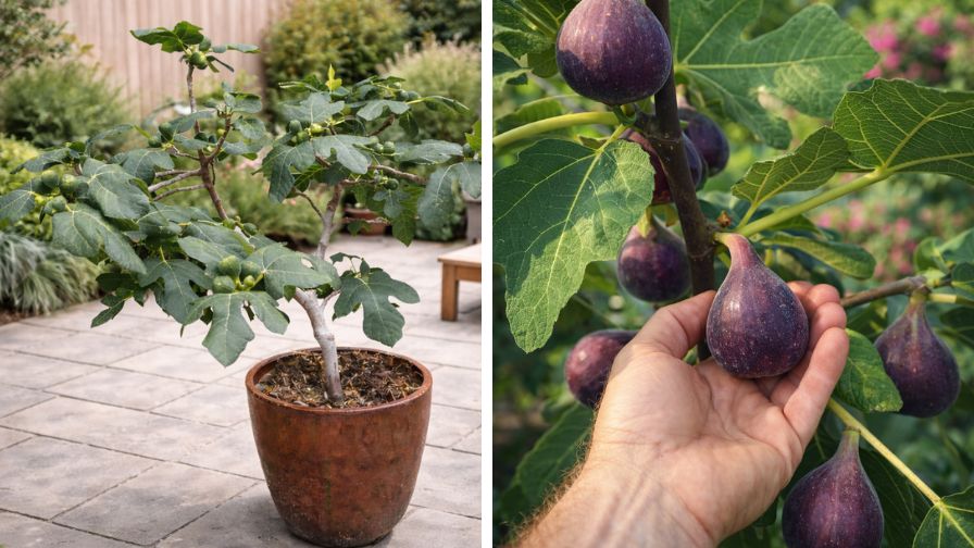 Fignomenal® Fig in a container (L) and the tree's grown fruit (R).