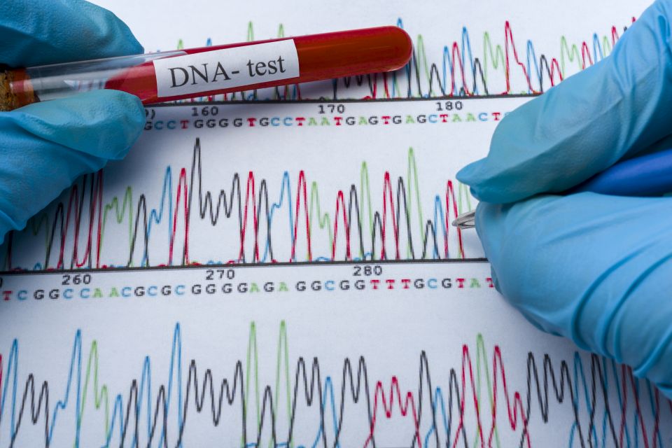 DNA molecule forming inside the vial in for blood analysis.