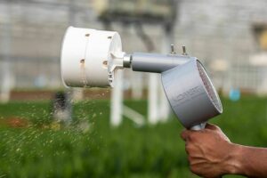 The compact and handheld Natutec Mini-Airbug provides the uniform distribution of natural enemies, either for full-field distribution or targeted hot spots.